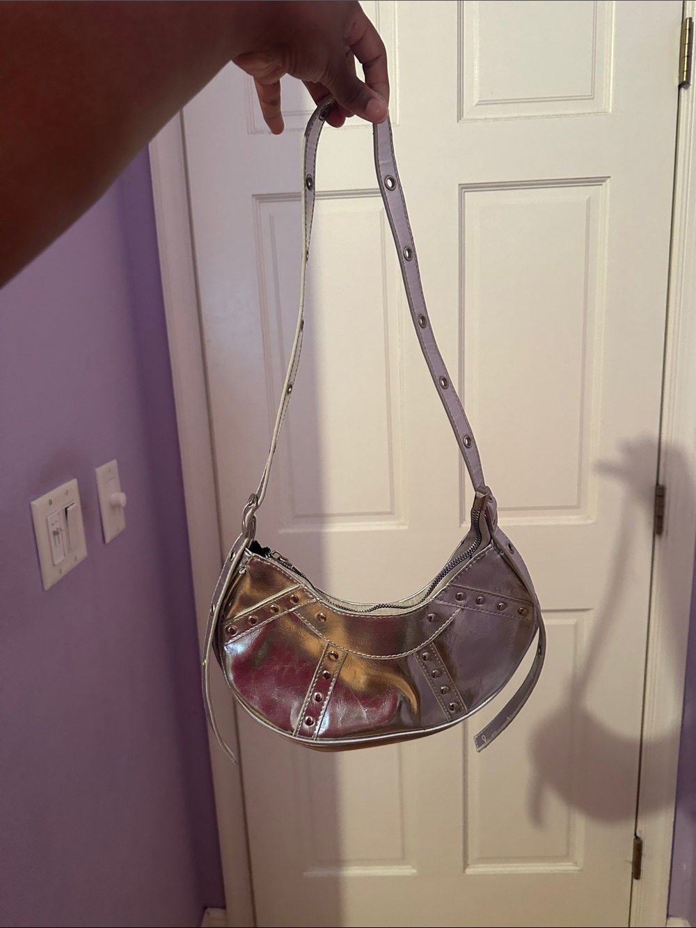 SHEIN Iridescent Silver Crescent Shoulder Bag